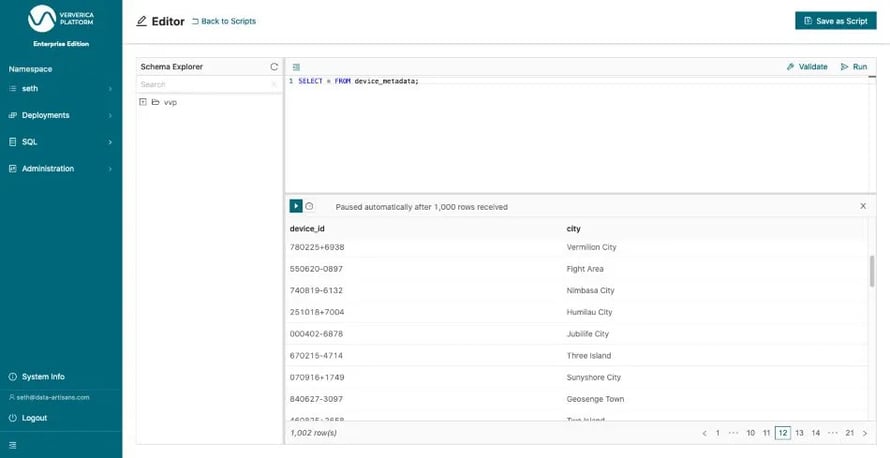 Execute a SELECT query over device_metadata