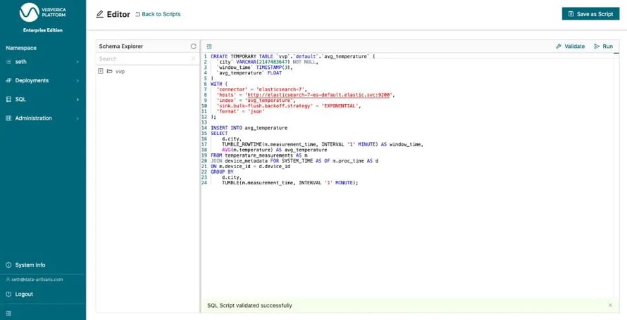 Executing (Run Selection) the CREATE TABLE statement for the result table average_temperatures