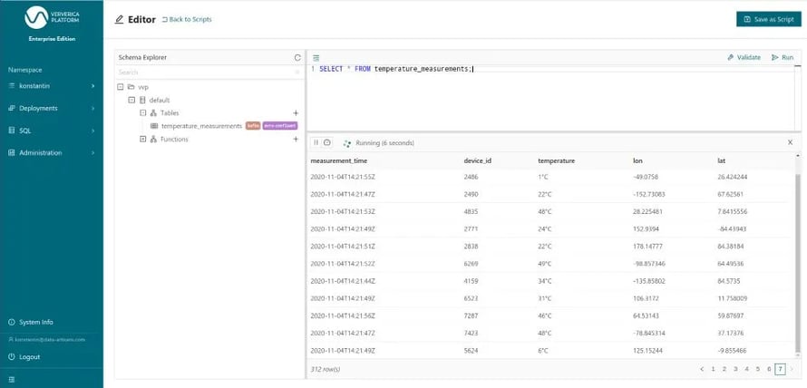 Executing a SELECT query over a Kafka-backed table form the editor