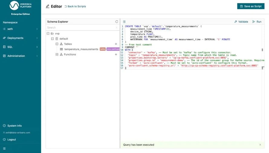 Executing the CREATE TABLE statement for temperature_measurements-1