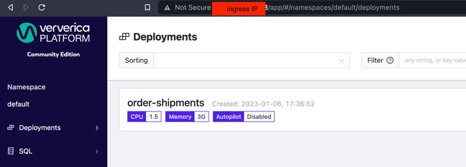 Ververica Platform UI interface for deployments