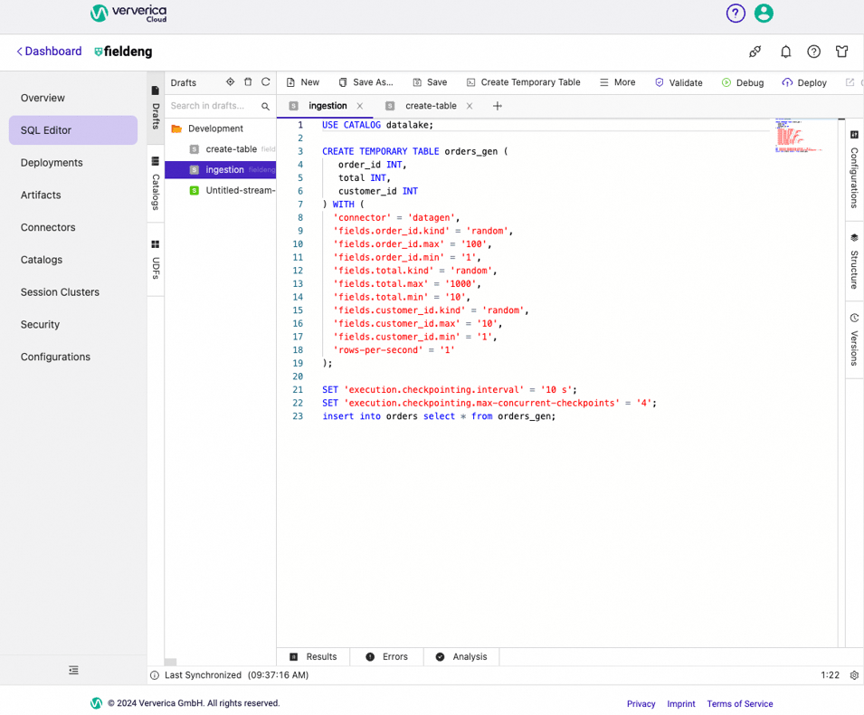 SQL Script to insert data into the “orders” table.