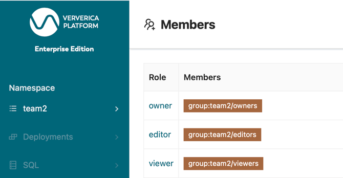 Ververica platform team management