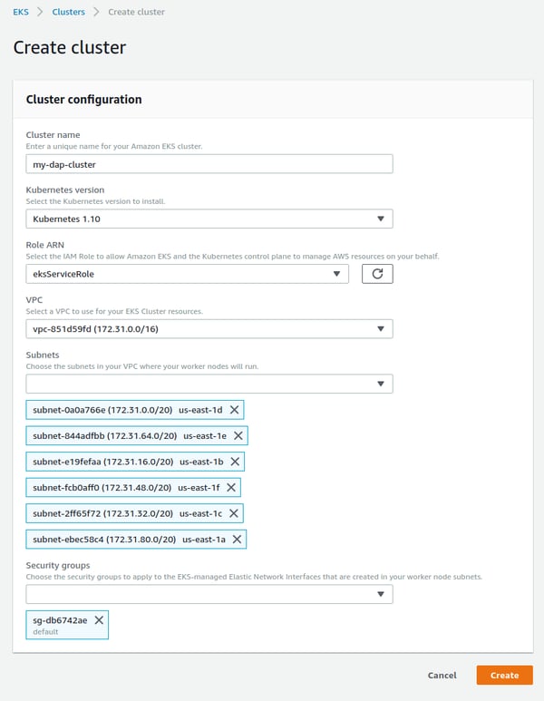 AWS Cluster configuration