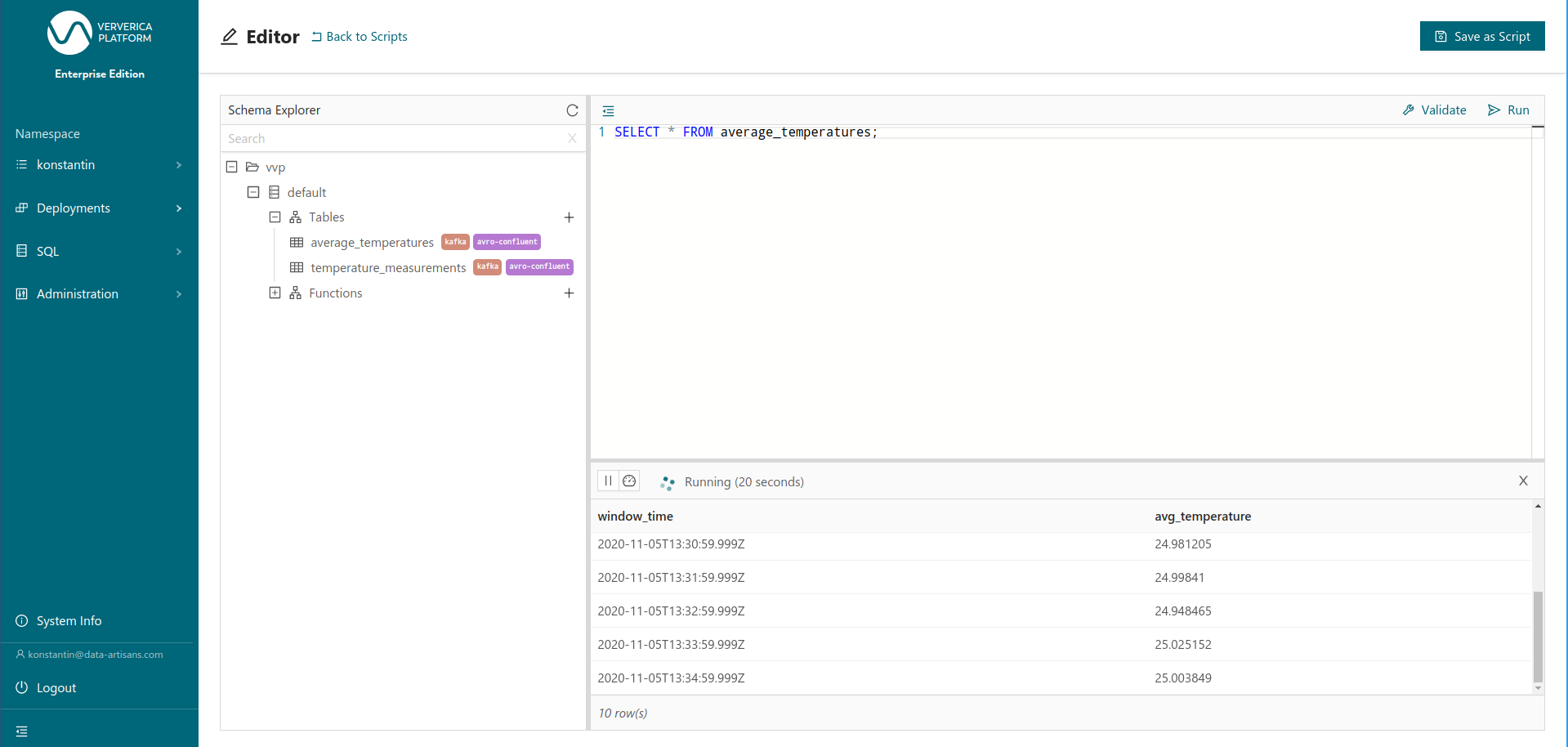 Querying the result table average_temepratures