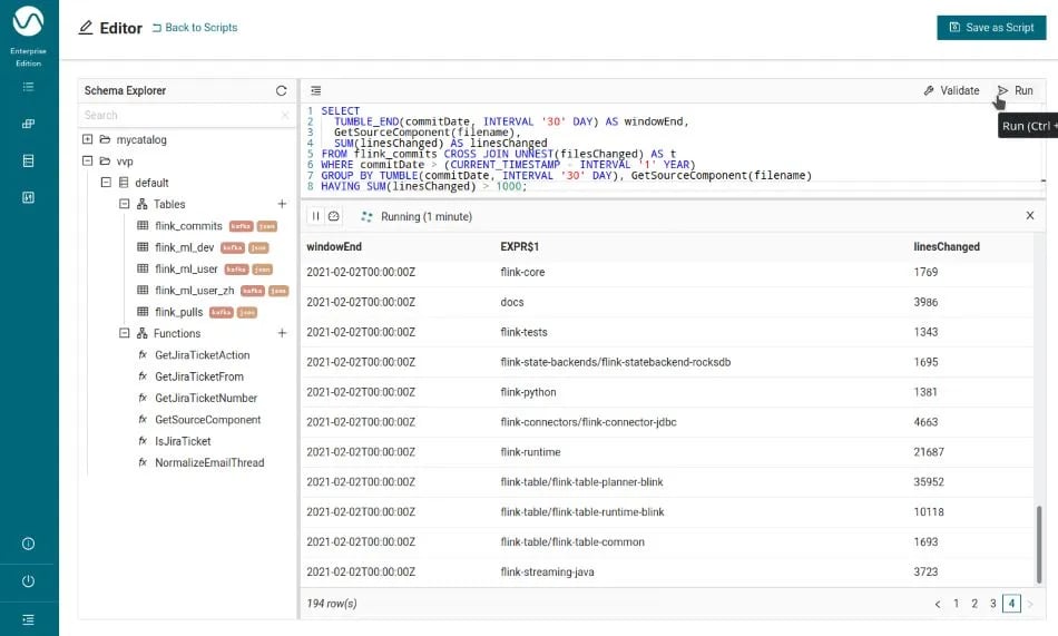 SQL Editor, Ververica Platform, UDFs, Flink SQL, Apache Flink-2