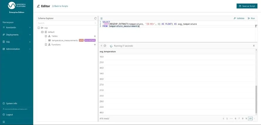 Transforming the temperature column from STRING to FLOAT