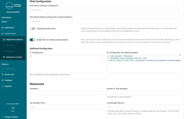 Ververica Platform Community Edition, Flink Configuration, Flink deployment, Kubernetes, Flink on K8s