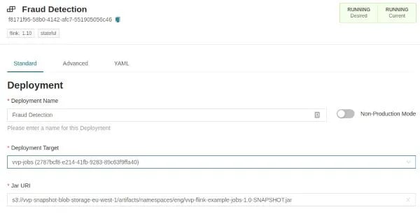 Ververica Platform, Fraud Detection, Apache Flink, Standard Deployment setup