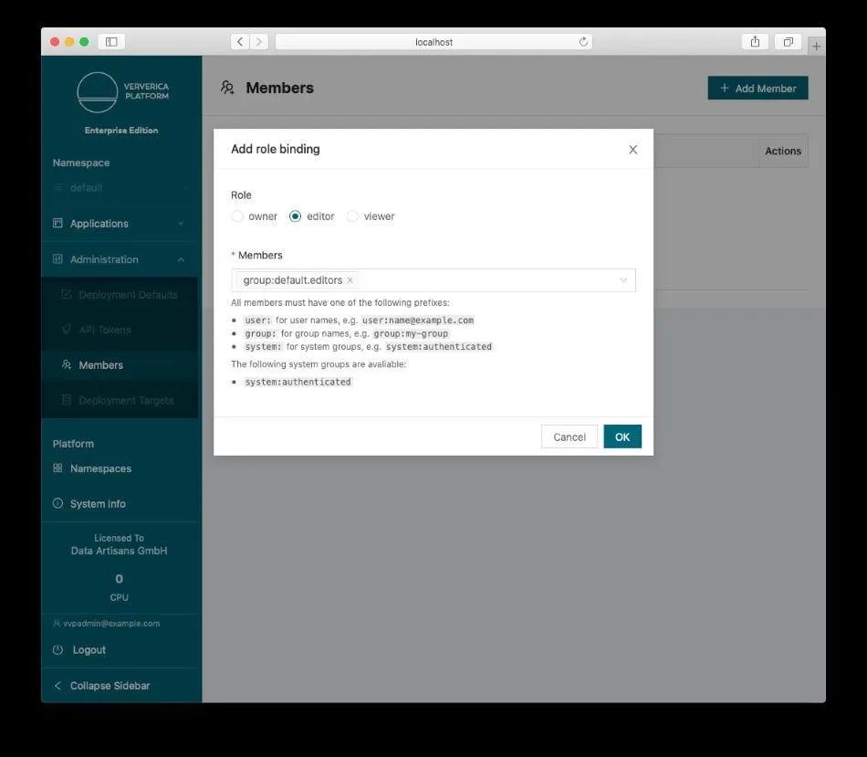 Ververica Platform, Role Based Access Control, RBAC