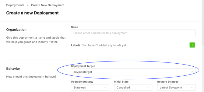 Ververica Platform Create new Deployment