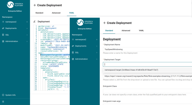 Ververica Platform create deployment