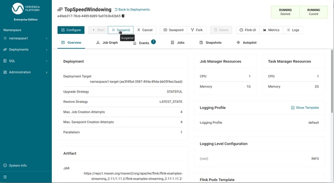 Ververica Platform suspend deployment